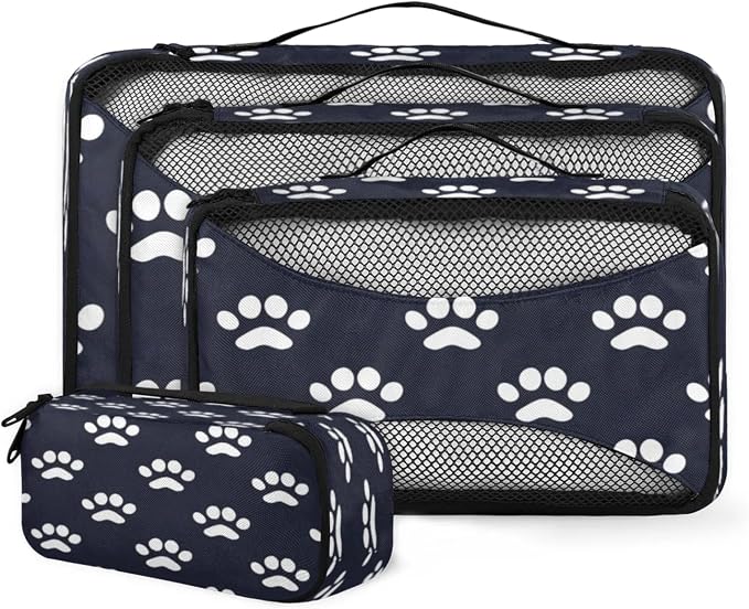 Packing Cubes for Travel, Dog Paw Print Travel Luggage Packing Organizers for Women Men, Large Custom Toiletries Bag for Clothes Shoes, Dog Paw Print