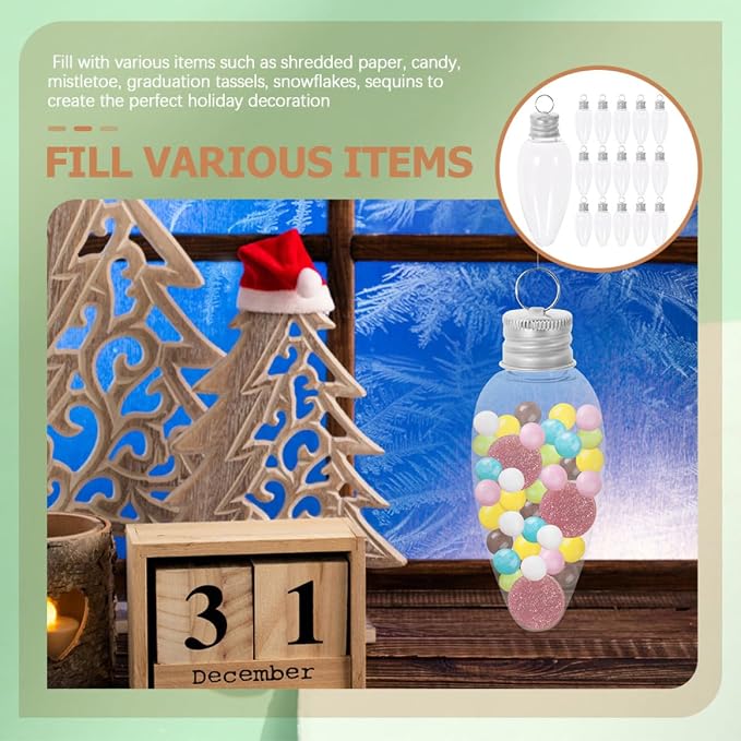 20pcs 35ml Pet Bulb Shape Candy Bottles Party Favor Containers Christmas Candy Storage Jars for Wedding Holiday Decorations