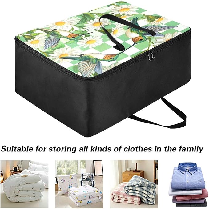 Comforter Storage Bags Large Folding Blanket Organizer Bag with Strong Handles Clear Window Closet Storage Containers for Clothes King Queen Pillows Bedding Quilt Duvet Checkered White and Gree