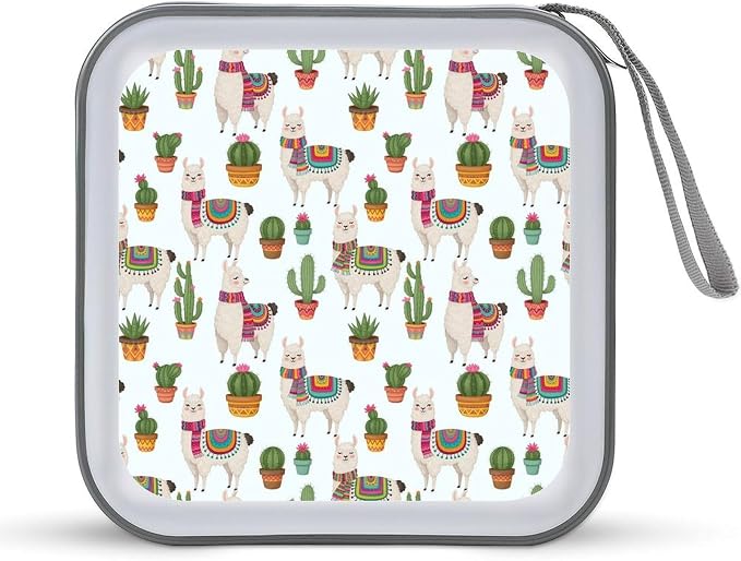 Hard Shell DVD CD Organizer Llama And Cactus, 40-Disc Storage Binder with Zipper Closure, Portable Protective Case for Travel Home