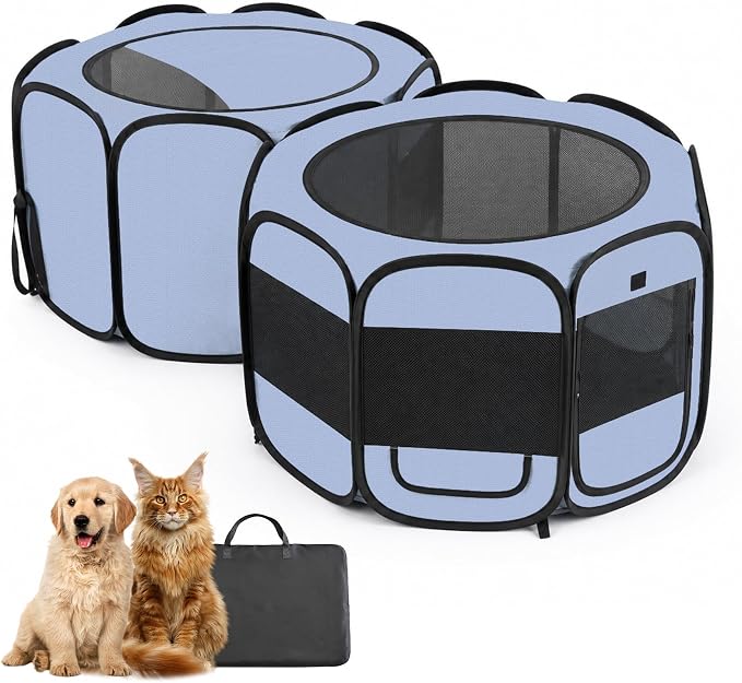EighteenTek® XLarge 2-in-1 Pop up Dog Playpen, Assembly-Free, with Leakproof Pet Pee Pads,Portable Foldable Cat Tent Enclosure Indoor Outdoors Puppy Kittens Small Animals Crates (M, 72" Lx36 Wx24 H)