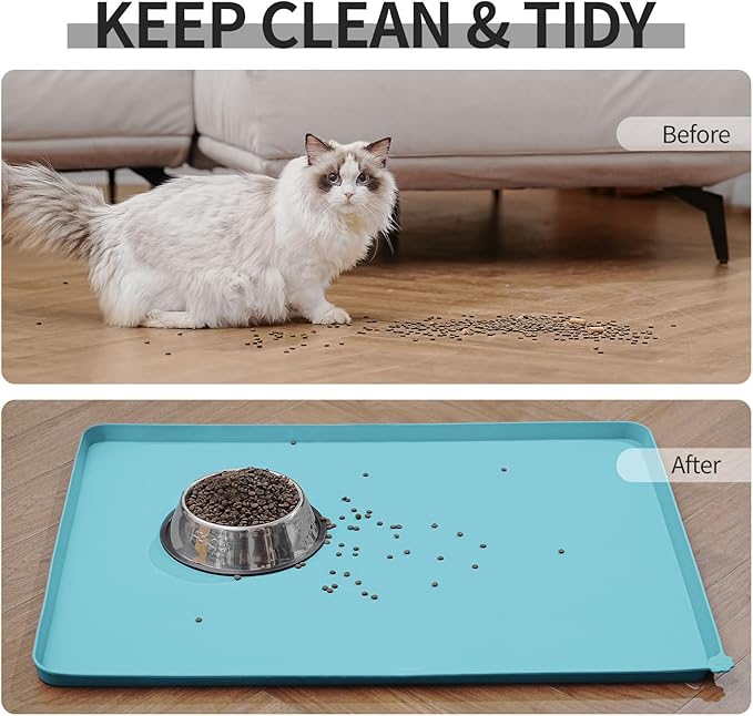 Reopet Waterproof Pet Feeding Mat, Non-Slip Silicone Placemats for Dog Cat Food and Water Bowl, High Raised Edges to Prevent Spills and Protect Floors