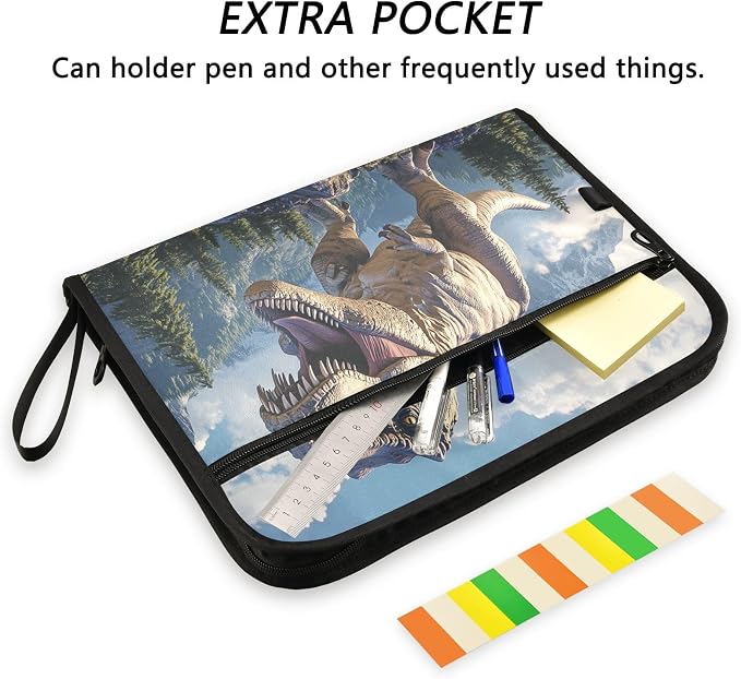 13 Pocket Zipper Expanding File Folder A4 Dinosaur | Accordion File Organizer with Front Pouch A4 Letter Size Portable Folders for Documents Receipt School Office Supplies