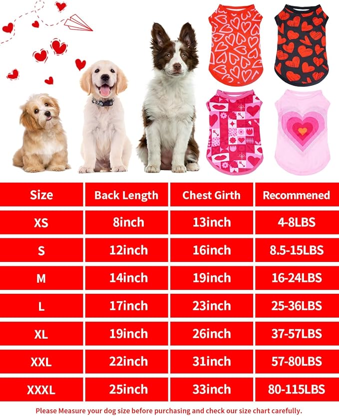 PET SHOW 4 Pack Valentines Dog Shirts XS for Extra Small Doggies Boy Girl | Breathable t-shirts for cats,polyester,sleeveless vest,holiday birthday puppy clothes tank top