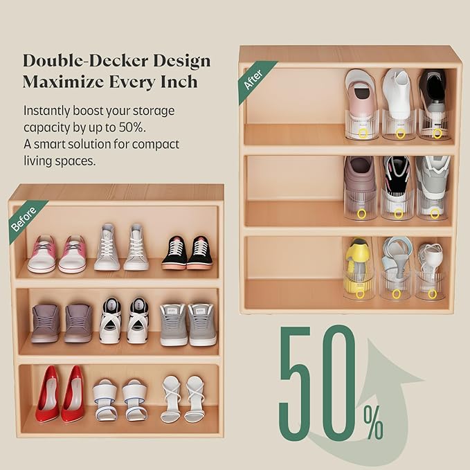 Clear 20 Pack Shoe Slot Organizer, Shoe Stacker Organizer Holders for A Pair of Shoes, Adjustable Thickening Double Layer 50% Shoe Space Saver Rack Storage for Closet (clear, 20 pack)