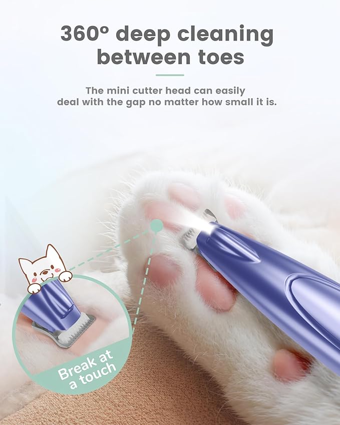 PAPMINI Dog Grooming Kit with LED Display, 35dB Ultra-Low Noise Dog Paw Trimmer, Cordless Hair Trimmer for Paws, Ears, Face, Rump with LED Light (Purple-Blue)