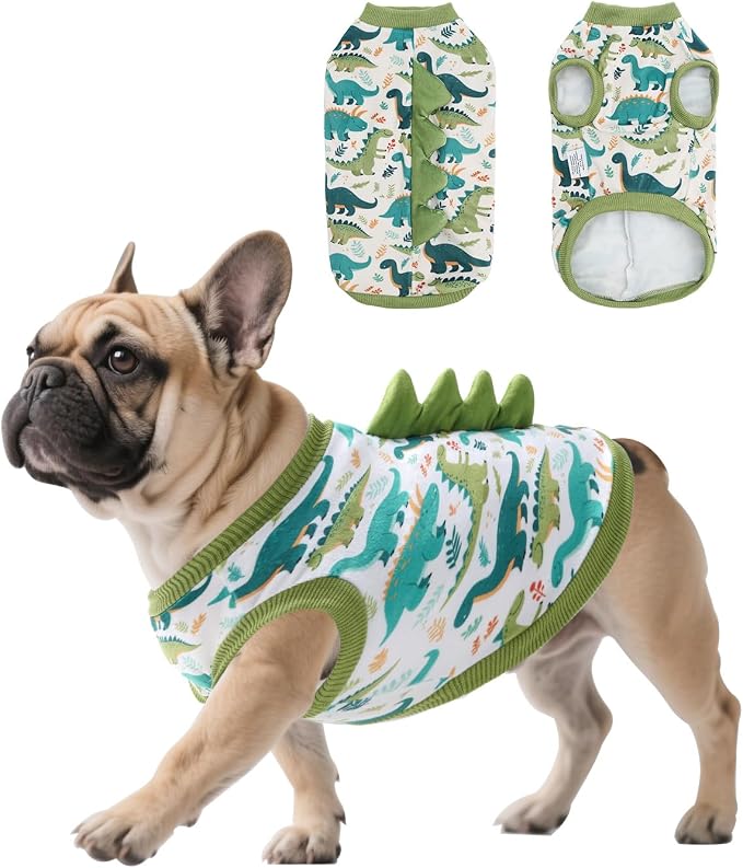 CuteBone Dinosaur Costume Dog Shirt, Stretchy Velvet T-Shirt Clothes for Small Dogs, Soft & Breathable Pet Tee Outfit Cat Apparel for Daily Wear, Cozy Pullover Design Puppy Fashion COSBX03L