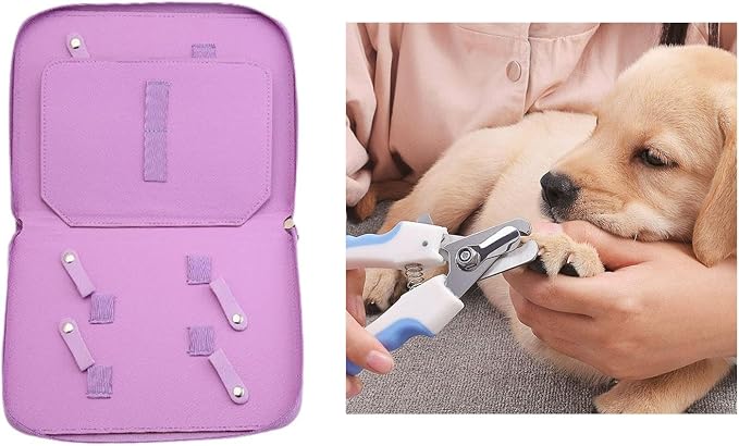 Pet Grooming Tool Storage Case Dog or Cat Grooming Supplies Dog Grooming Bag Portable PU Leather Storage Organizer Suitable for Professional Pet, Violet