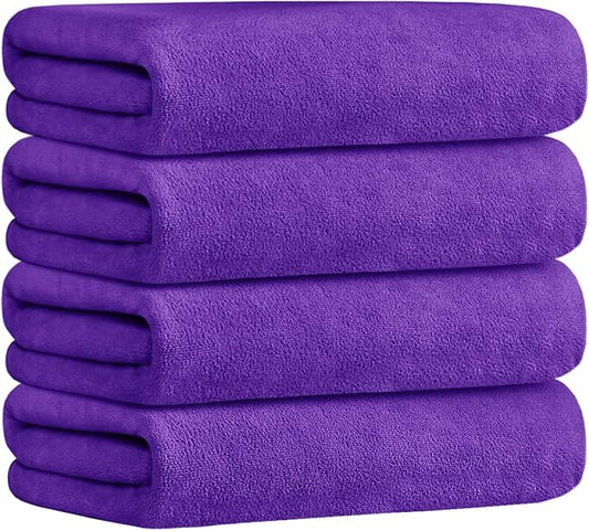 JML Bath Towel, Microfiber Bath Towels Set 4 Pack (30" x 60") - Large Size, Extra Absorbent, Quick Drying, Multipurpose as Fitness Towel, Sports Towels, Yoga Towel, Violet