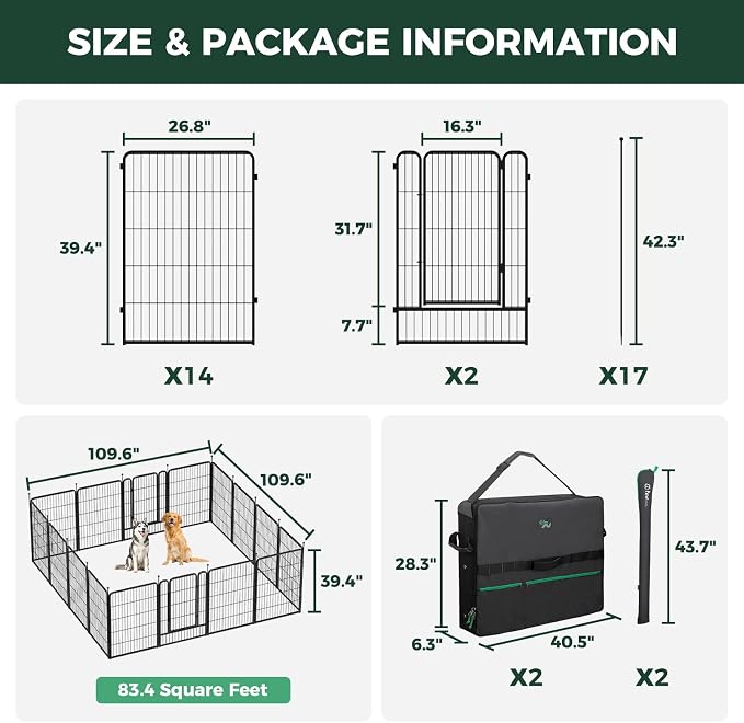 FXW Rollick Dog Playpen with Storage Bags, 40" H, 16 Panels | Heavy-Duty & Easy setup Play Area, 2 Bags for Easy Carry & Storage, For Medium & Large Dogs, Patented