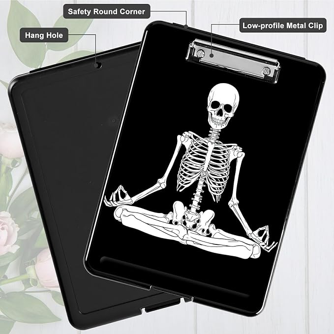 Sitting Skull A4 Clipboard with Storage Pen Holder, Clipboards Organizer Nursing Clipboard Foldable File Folder Plastic Clipboard Folio Clip Board for Office Students Classroom Doctor