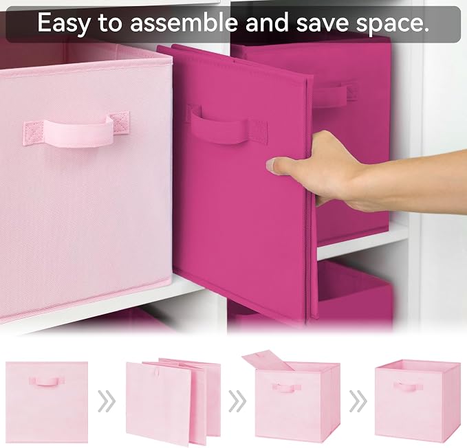 GRANNY SAYS 11x11 Cube Storage Bins, Cube Organizers, Pink Gradient, 6-Pack | Collapsible Storage Boxes with Thickened Base Plate, Sturdy Handles, Decorative Baskets for Shelves, Closet