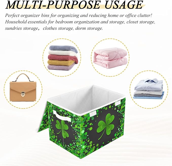 St. Patrick's Day Storage Bins with Lids and Carrying Handle,Foldable Storage Boxes Organizer Containers Baskets Cube with Cover for Home Bedroom Closet Office