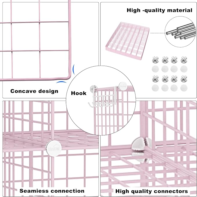 C&AHOME Wire Cube Storage, 8 - Cube Organizer Metal C Grids Units, Pink | Modular Shelves Units, Closet Organizer, Storage Bins Shelving, Ideal for Home, Office, Living Room