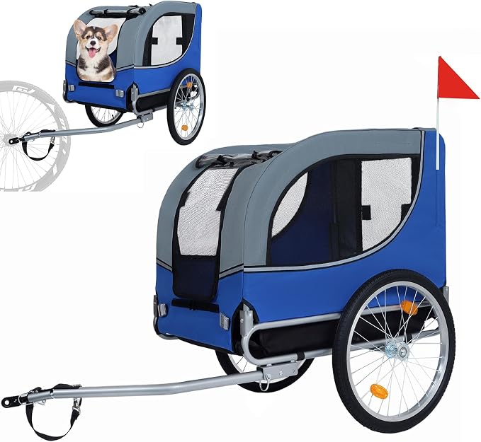 Large Dog Bike Trailer with 18.9" Wheels - 120LB Capacity Dog Trailer for Bike, Foldable Pet Bike Trailer for All-Terrain Cycling, Jogging & Camping