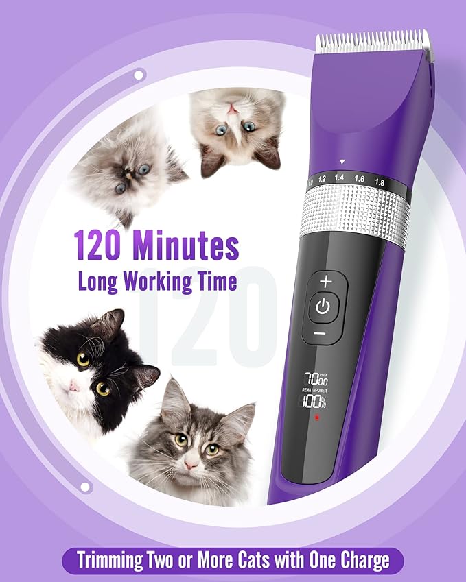 oneisall Cat Clippers for Matted Hair, 5-Speed Low Noise Cat Grooming Kit with 6-in-1 Adjustable Blade, Waterproof Cat Hair Trimmer for Long Hair, Cat Shaver with Guard Combs for Dogs Cats Animals