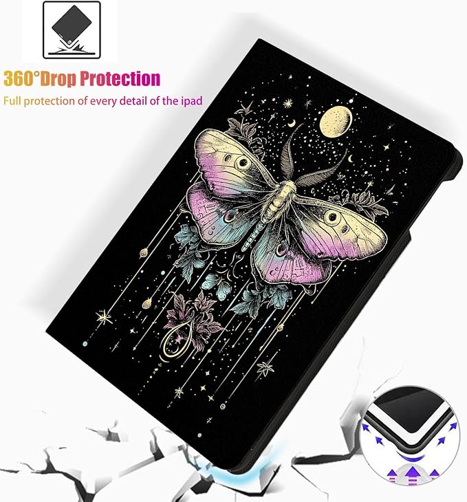 for Microsoft Surface Pro 7 Plus,Surface Pro 7/6/5/4 12.3" Tablet Case,Auto Wake/Sleep,Adjustable Stand Protective Cover - Moth Moon Starry Sky