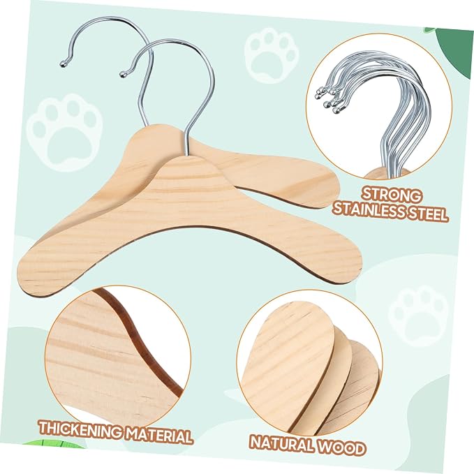 Abaodam 10Pcs Wooden Pet Clothes Hangers Dog Apparel Rack for Organizing Pet Clothing for Cats Dogs for Pet Owners Portable Design for Easy Storage