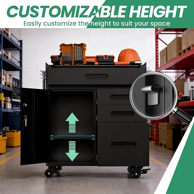 Garage Cabinet System | Heavy Duty Steel All-in-One Modular Garage Cabinet Set for Ultimate Workshop Organization | Easy Assembly Garage Storage Cabinets & Tool Bench