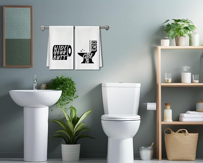 Bath Towels Set of 2, Black and White Dish Towel for Bathroom Spa Kitchen, Toilet Roll Decorative Hand Towels, Fast Drying Tea Towel, Housewarming Xmas Gifts for Women Mom -B34