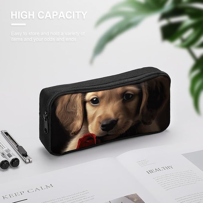 Pencil Pouch Cute Pet Dog Pencil Case Zipper Storage Bag Portable Pen Bag Desk Organizer Marker Pen Case Small Makeup Bags