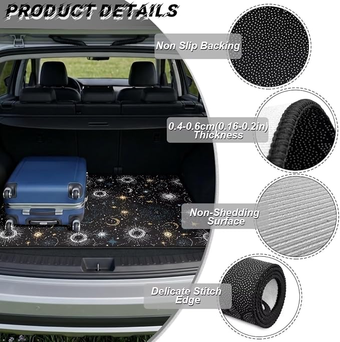 Howilath Heavy Duty Car Trunk Mat Non-Slip Star & Moon Rear Trunk Mat Durable Polyester Carpet for SUV Truck Sedan