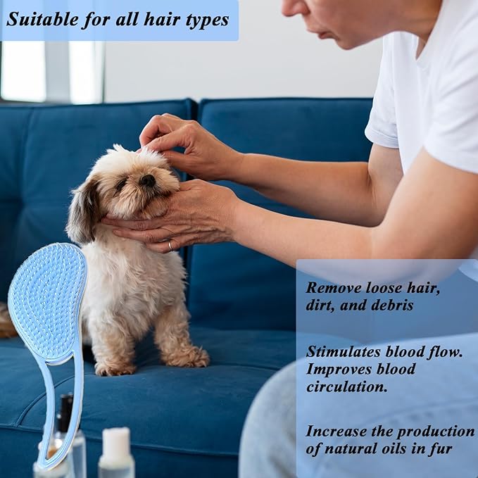Dog Grooming Brush, Soft Puppy Massage Brush, Pet Hair Bathing Brush Comb, Hangable Grooming Tool for Poodles, Teddy, Yorkies, Maltese, Shih Tzu, Chihuahua (Blue)