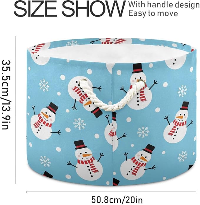DOMIKING Large Storage Basket for Toys Christmas Snowman Blue Winter Storage Bin Box Kids Laundry Hamper for Home Decor Pet Toy Blankets Nursery