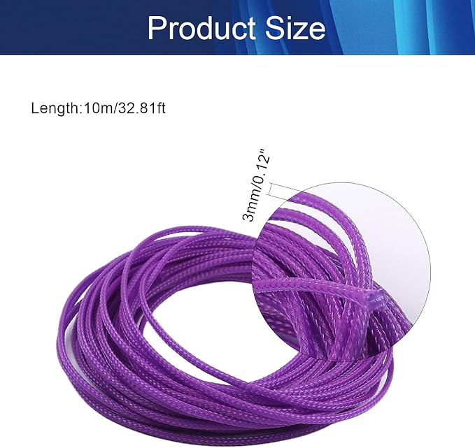 Jutagoss PET Expandable Braided Cable Sleeve, 32.8ft - 1/8 inch Purple Cable Management Sleeve, Wire Loom Tube Cord Protector for USB Cable, Power Cord, Audio Video and More, 1Pc
