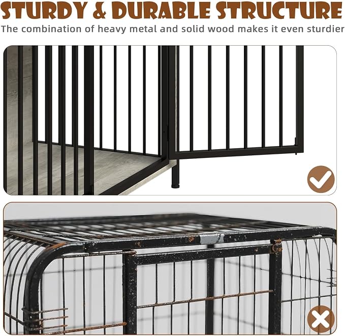 LEMBERI 44 Inch Large Dog Crate Furniture with 2 Storage Drawers | Indoor wooden kennel with decorative finish. Use as pet cage, dog house, or side table. Sturdy for large breeds