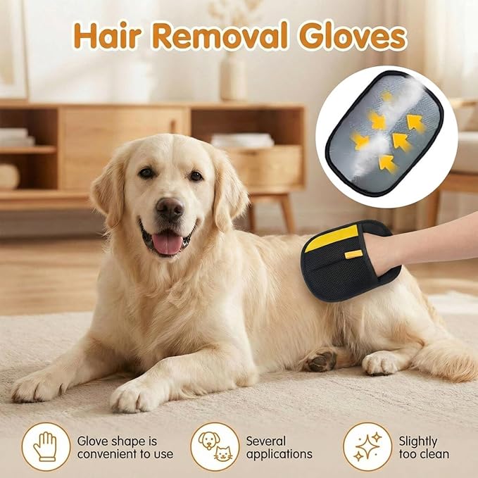 Electrostatic Pet Hair Removal Gloves for Cats & Dogs–Upgraded Reusable Magic Brush Tool for Quick Wiping on Couch,Carpet,Laundry,Car Seat & Pet Beds(2PC,Yellow)