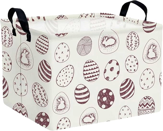 Large Rectangular Easter Baskets Empty Waterproof Boy Toy Box Foldable Kid's Gifts Storage Bin Spring Room Decor(Brown Egg)
