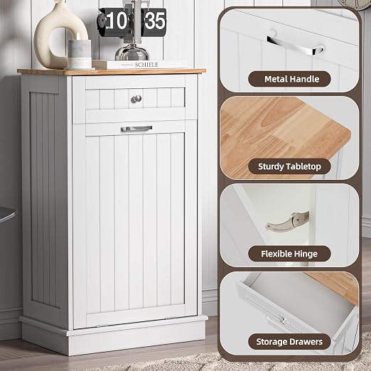 Spurgehom Trash Can Cabinet 13 Gallon, Garbage Cabinet with Drawer