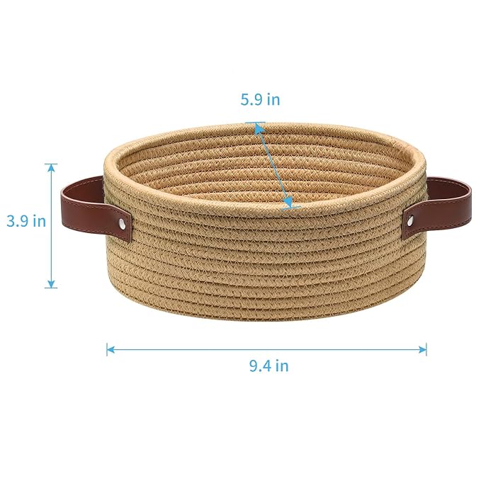 ABenkle Small Woven Basket, Mini Cotton Rope Tiny Oval Shelf Decorative Toy Dog Cat Toy Storage for Nursery, Easter，Empty Gift Baskets, 9.4" x 5.9" x 3.9" XS