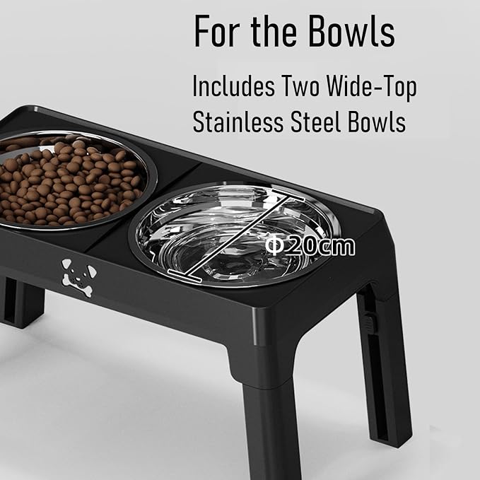 Elevated Dog Bowls Large Breed Raised Dogs Bowl Stand Large/Medium Sized Dog Stainless Steel Food Water Bowl Stands 5 Heights Adjustable 9/11/12/14in Black Pet Feeder Dish Station