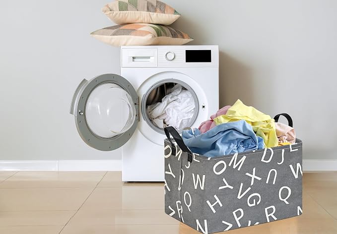 Baby Storage Basket Nursery Box Laundry Hamper Organization Bins for Toys and Clothes with Handles(Alphable)