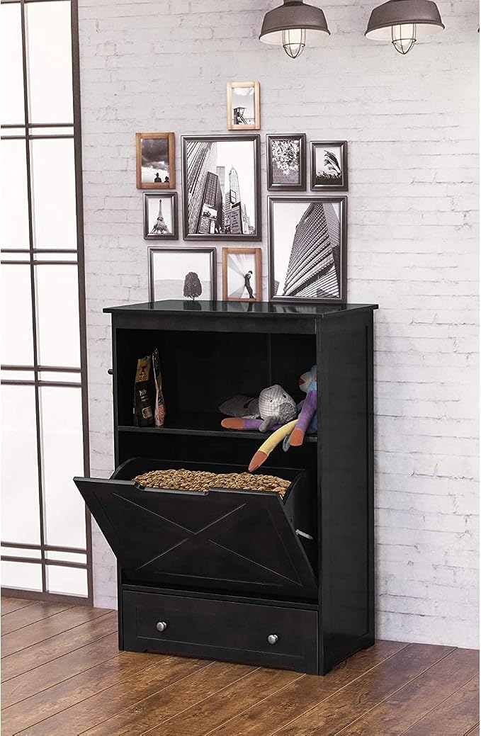 zoovilla Windsor Pet Feeders with storage - dog bowl stand, pet feeder station, Black 13.78?D x 24.02?W x 35.04?H