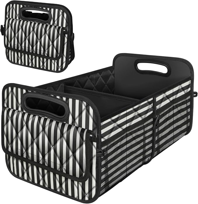 Deosk Trunk Organziers and Storage with Reinforced Handles,Car Accessories for Women/Men 50L Waterproof Polyester Trunk Organzier for Car/SUV/Minivan/Truck(Medium,Stripe)