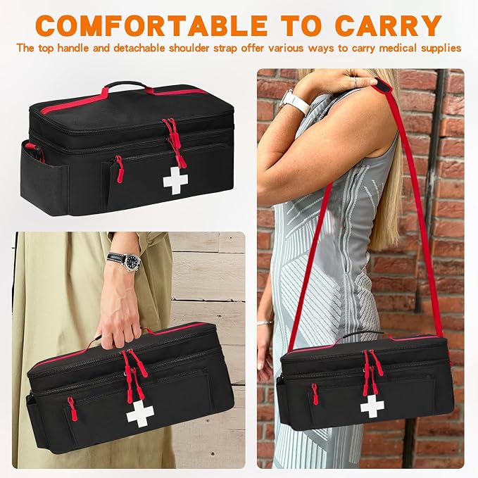 Boczif First Aid Bag Empty, Emergency Kit Bag(black with shoulder strap) | Pill Bottle for Emergency Trauma Medical Kits Supplies Waterproof, Ideal for Home, Travel, Outdoor