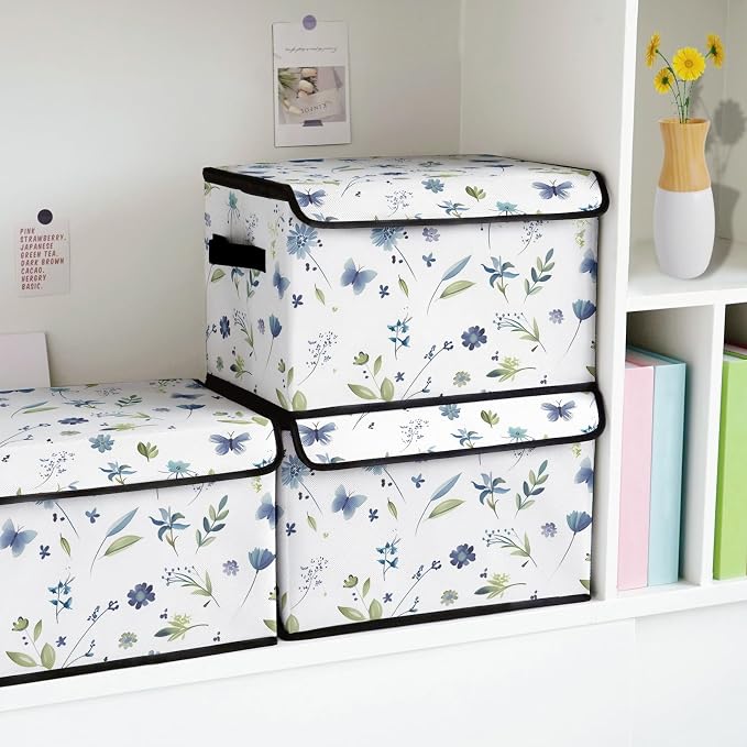 Stackable Storage Bins with Lids,Closet Organizers Fabric Box for Home and Office,Blanket Clothes Organizers,Under Bed Storage Containers 3 Pack