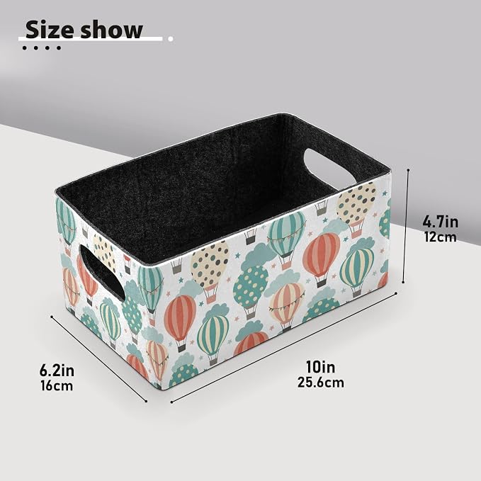 Emelivor Hot Air Balloons White Storage Basket Bins Set (2pcs) Felt Foldable Storage Bins with Fabric Rectangle Storage Organizing Baskets for Organizer, Closet, Shelves, Office