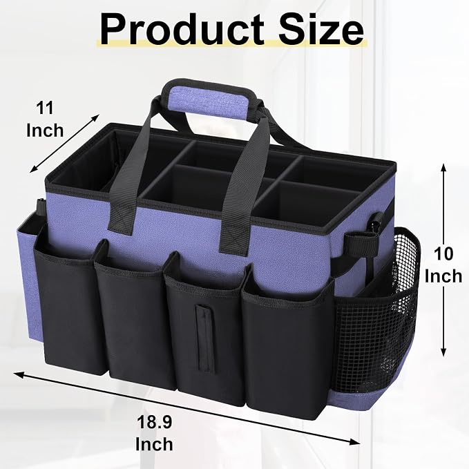 Wearable Large Cleaning Caddy Bag for Housekeepers (Purple) | Cleaning Supplies Organizer with Adjustable Shoulder, Waist & Handle Straps, Detailing Bag for Kitchen Supplies