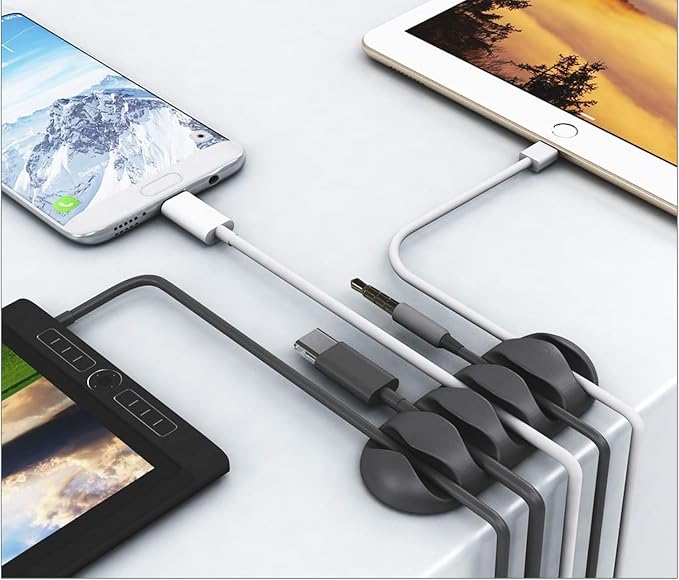 Desk Cable Management Cord Organizer, 16 Pack White Self Adhesive Cord Holder Cable Clips, Ideal Cable Organizer Wire Keeper for Desk, Nightstand, Phone Charger, Computer, Home, Office, Car