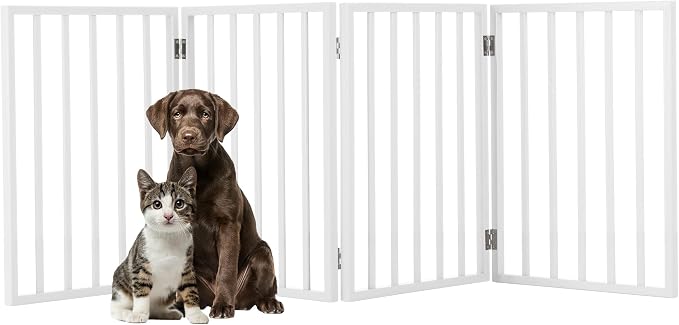 Pet Gate - 4-Panel Indoor Foldable Dog Fence for Stairs, Hallways or Doorways - 72x24-Inch Retractable Wood Freestanding Dog Gates by PETMAKER (White) | Foldable Dog Fence with Accordion Design, Wooden Safety Pet Fence for Stairs, Hallways, Doorways, a...