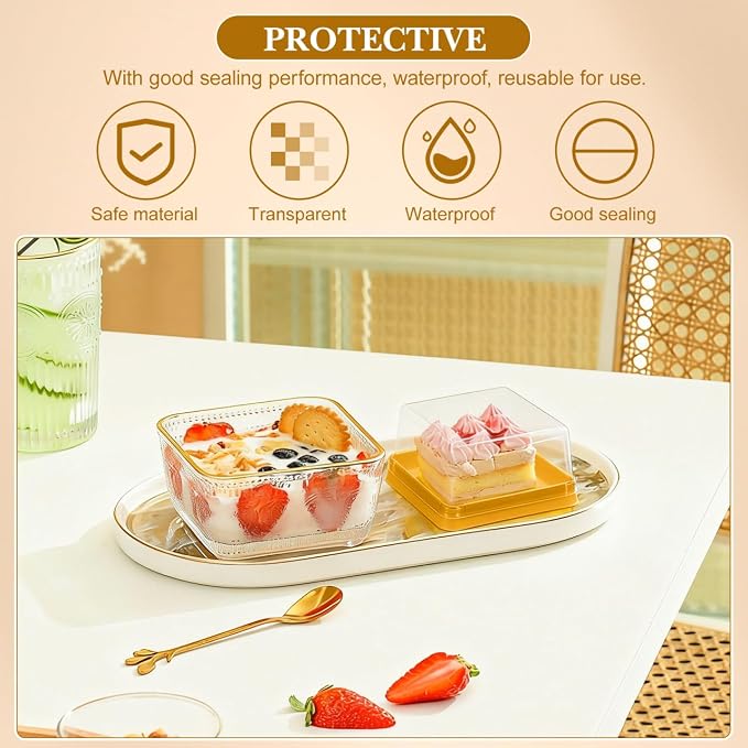 DOITOOL 100 Pcs 3 Inch Mini Cake Containers with Clear Lids | Plastic square mooncake boxes, individual cheesecake cupcake containers for dessert muffin wedding birthday party supplies
