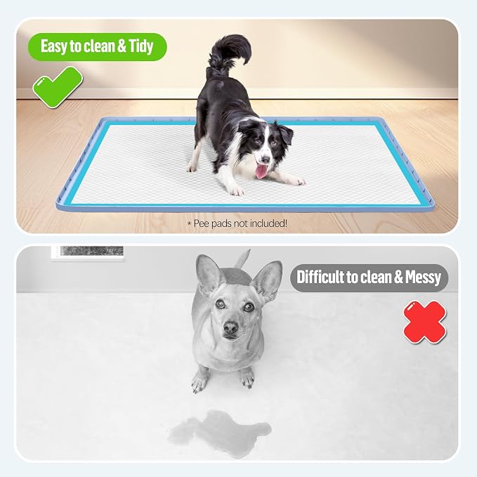 Pee Pad Holder for Dogs 40''x28'' Silicone Puppy Pee Pad Tray, Blue | Extra Large Dog Potty Tray Leak-Proof, High Edge, No Spill Training Pads for Floor Protection, No Pee Pads