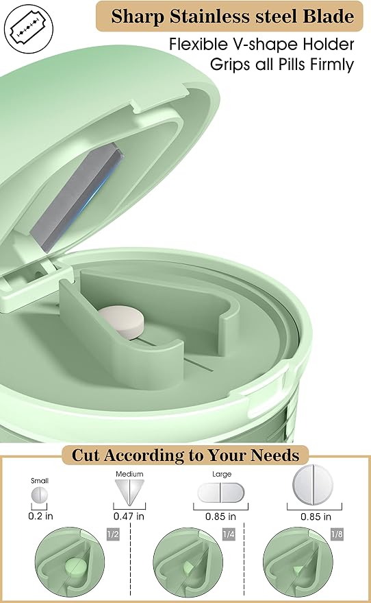 Pill Cutter Crusher Splitter: 3-in-1 Portable Storage Case Green