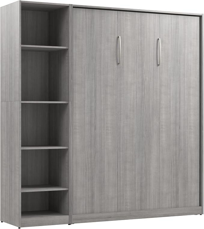 Bestar Claremont Full Murphy Bed with Closet Organizer (79W) in Platinum Gray, Sleeping Arrangement for Multipurpose Room | Closet Organizer; dual piston mechanism; for guest room or multipurpose space; 10-year warranty