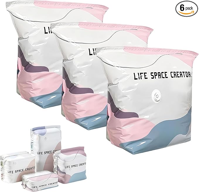 No Pump Vacuum Storage Bags, Large Capacity 3D Compression Storage Bags, Press & Seal Space Saver Bags for Clothes, Comforters, Blankets, Bedding, Travel and Home Organization (S*3)