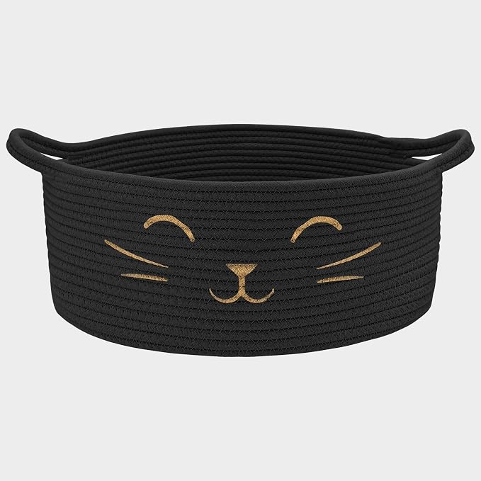 Large Cat Toy Basket, Gift Baskets Empty for Baby Shower,13" x 6" | Boo basket Cute Woven Rope Storage Basket for Home Decor, Baby Baskets for Nursery, Cat Pet toy box, Black